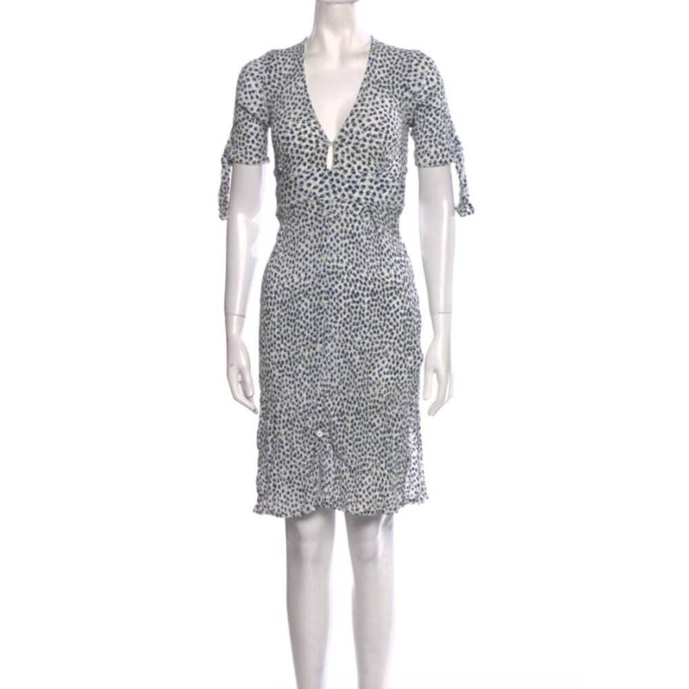 Faithfull The Brand XS White Printed Rayon Knee-Length Summer Dress
